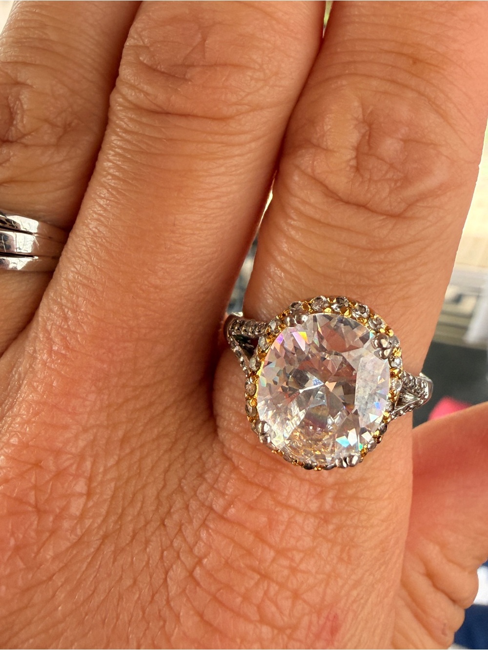 VTG Clear Crystal Halo Ring with Two-Tone Accent
